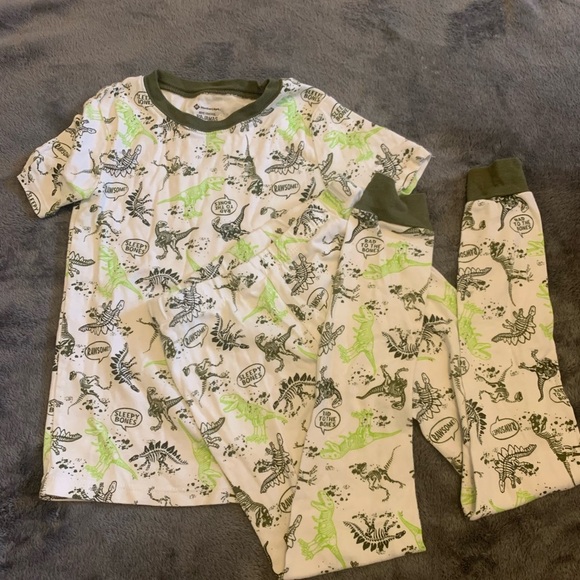 Green and White Dinosaur Pajama Set with Short Sleeves - Picture 1 of 7